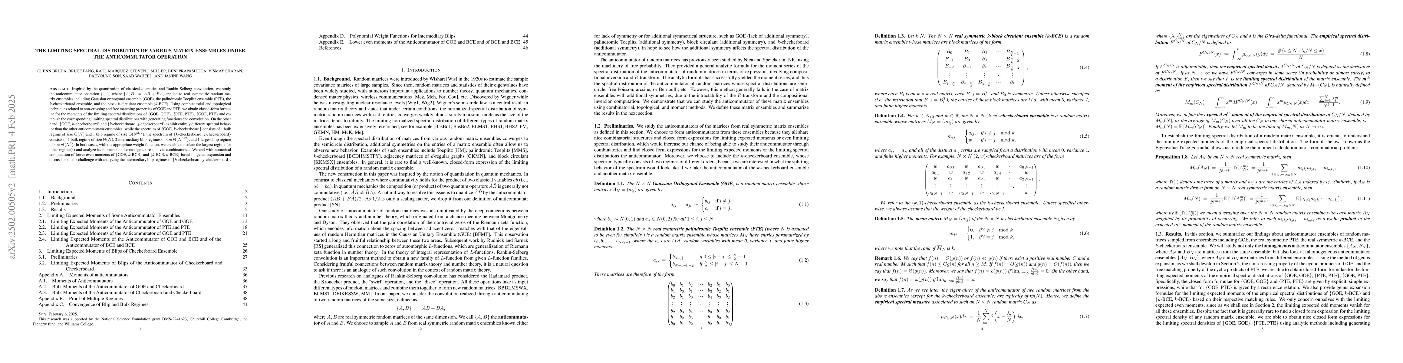 Thumbnail for The Limiting Spectral Distribution of Various Matrix Ensembles Under the
  Anticommutator Operation