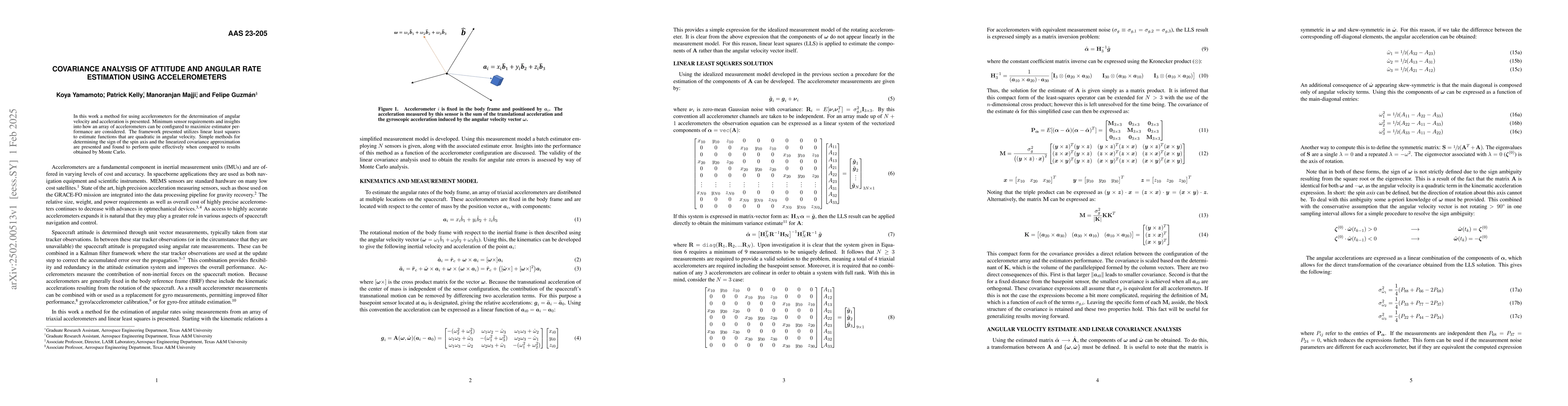 Thumbnail for Covariance Analysis of Attitude and Angular Rate Estimation using
  Accelerometers