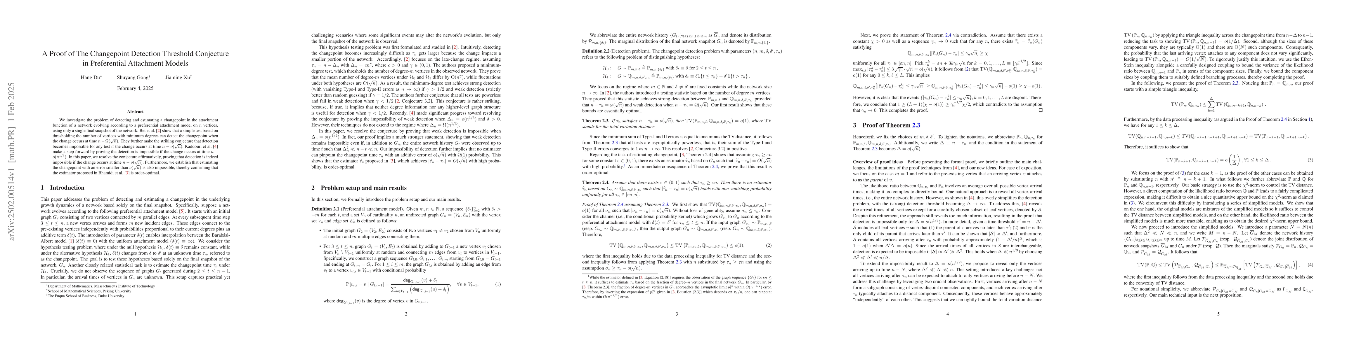 Thumbnail for A Proof of The Changepoint Detection Threshold Conjecture in
  Preferential Attachment Models