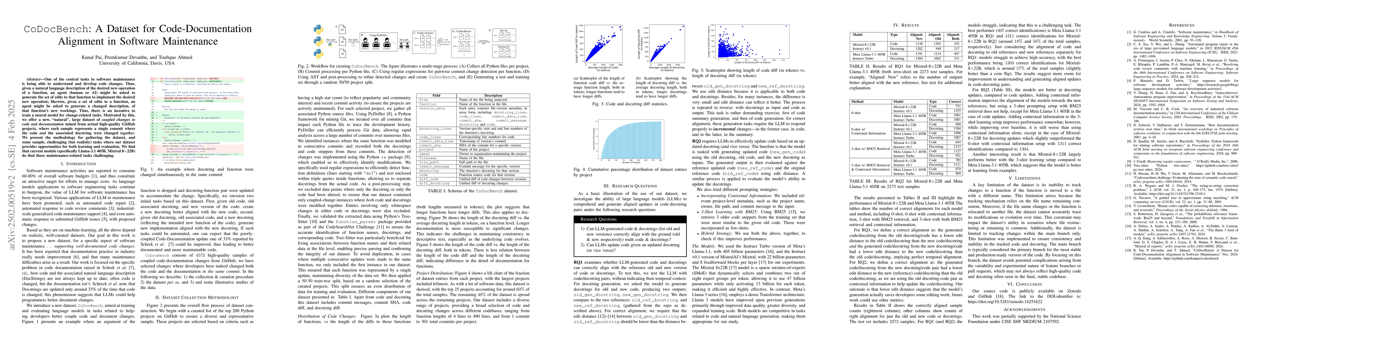 Thumbnail for CoDocBench: A Dataset for Code-Documentation Alignment in Software
  Maintenance