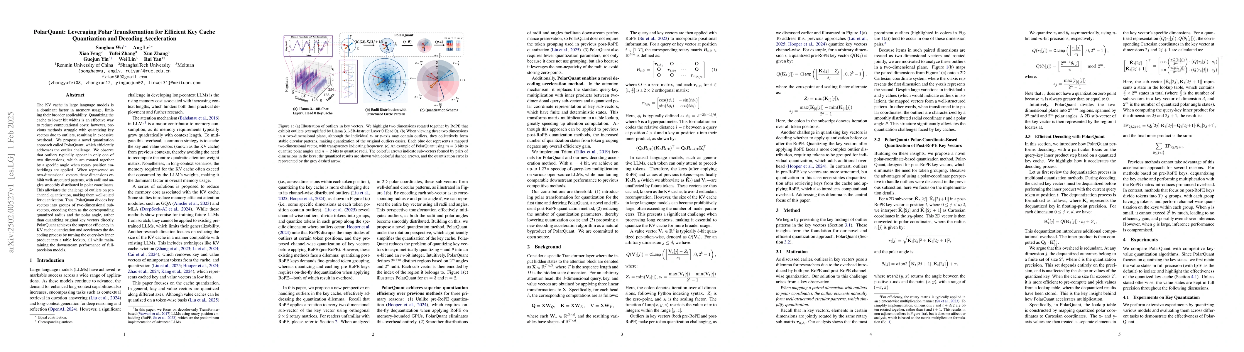 Thumbnail for PolarQuant: Leveraging Polar Transformation for Efficient Key Cache
  Quantization and Decoding Acceleration