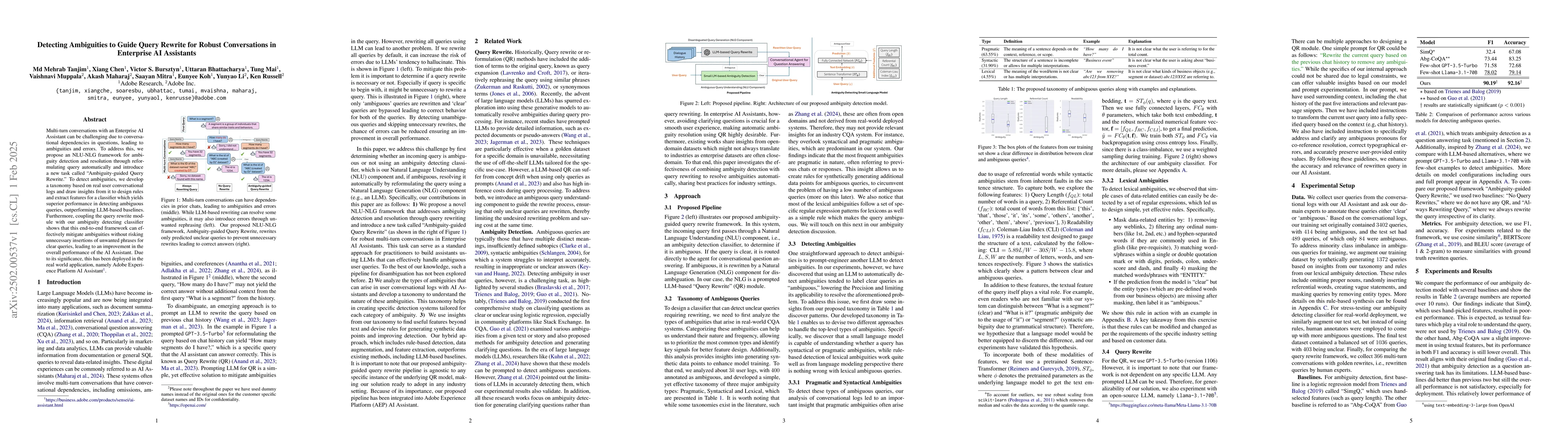 Thumbnail for Detecting Ambiguities to Guide Query Rewrite for Robust Conversations in
  Enterprise AI Assistants