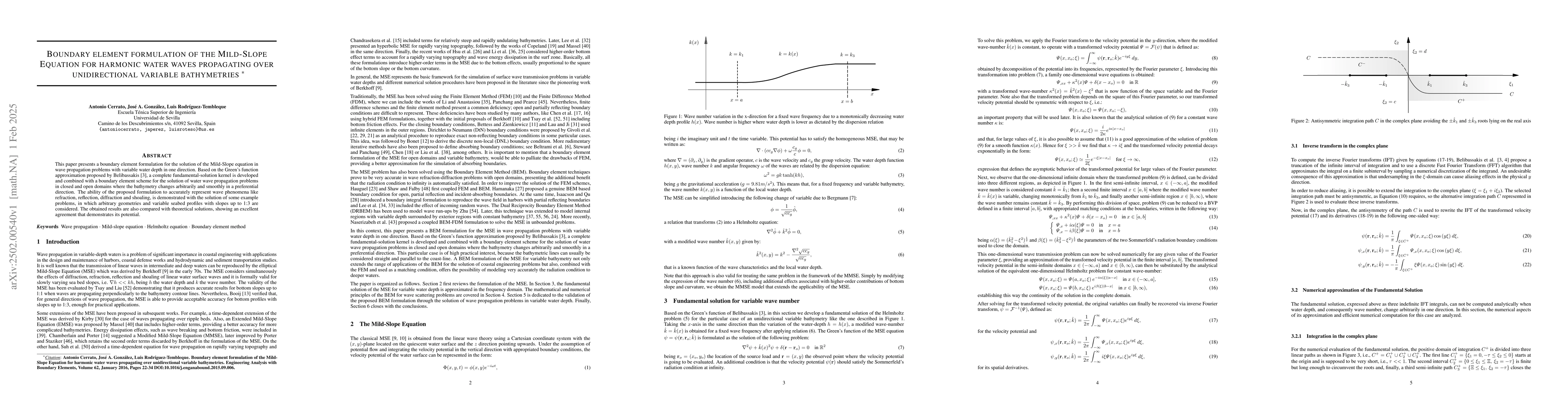 Thumbnail for Boundary element formulation of the Mild-Slope Equation for harmonic
  water waves propagating over unidirectional variable bathymetries
