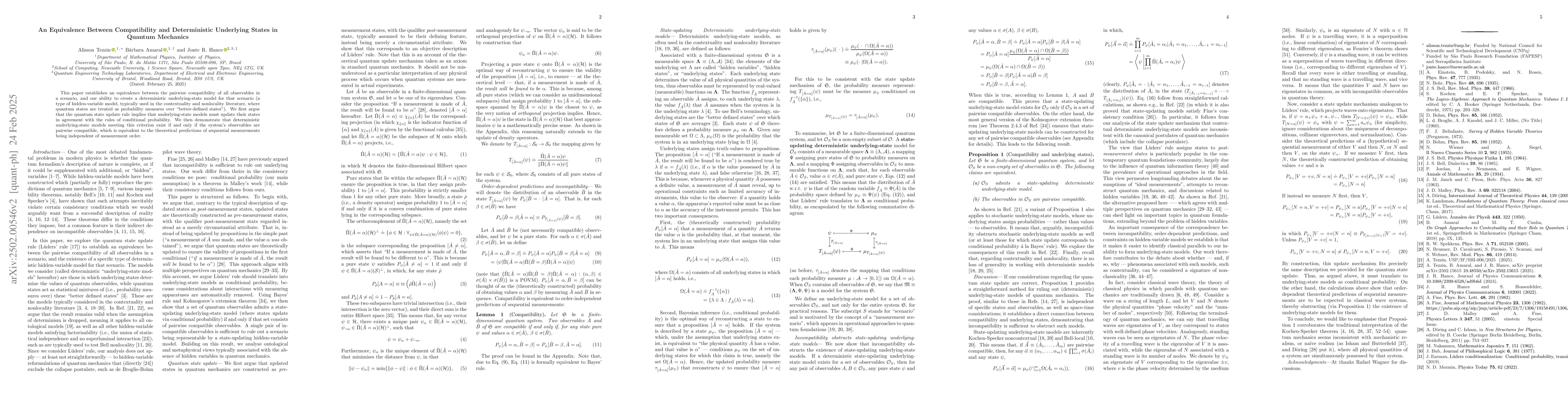 Thumbnail for An Equivalence Between Compatibility and Deterministic Underlying States
  in Quantum Mechanics