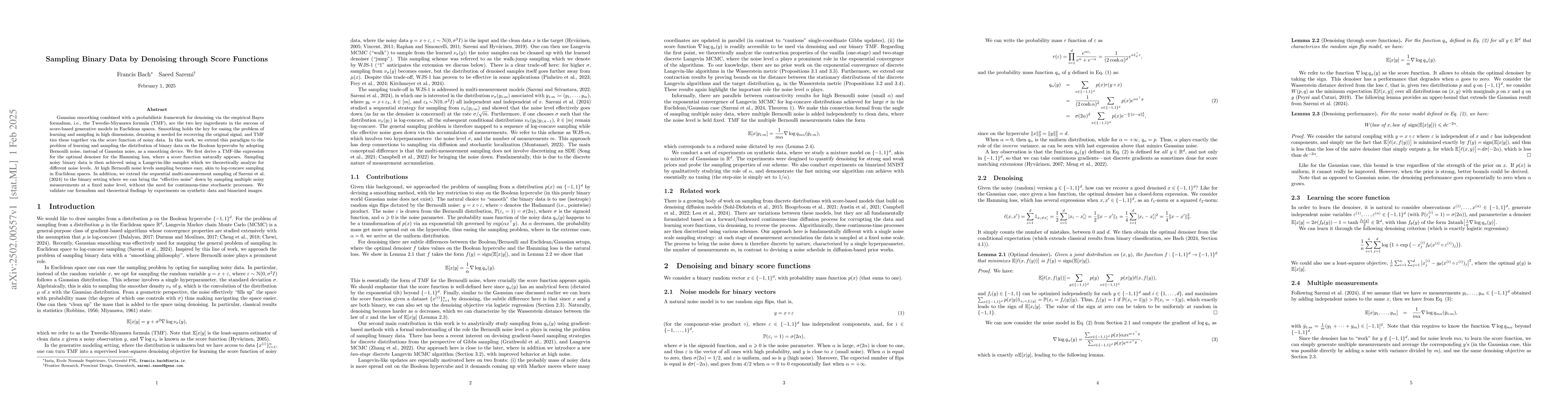 Thumbnail for Sampling Binary Data by Denoising through Score Functions