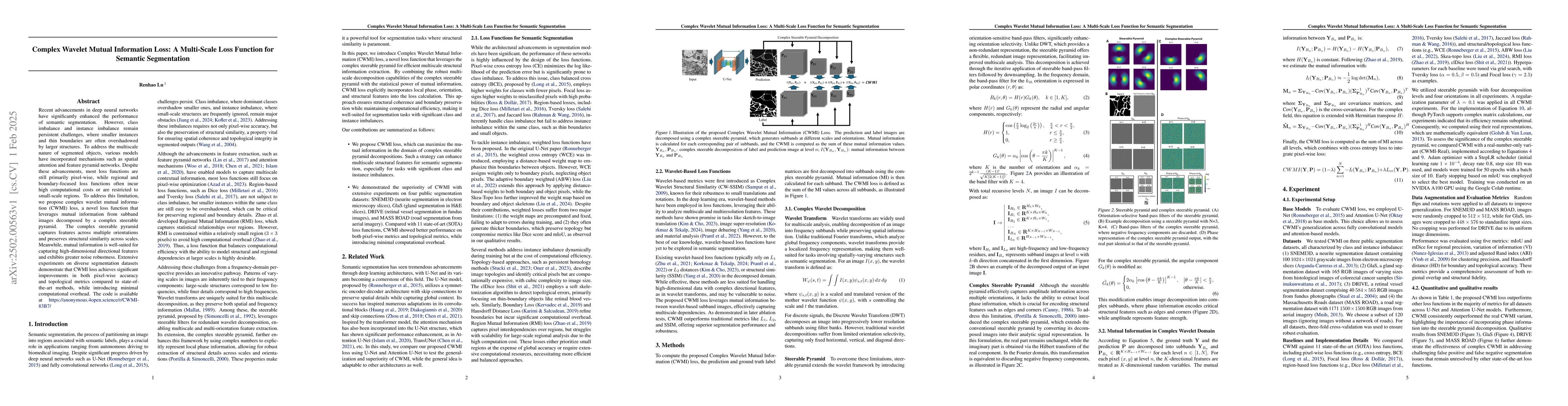 Thumbnail for Complex Wavelet Mutual Information Loss: A Multi-Scale Loss Function for
  Semantic Segmentation