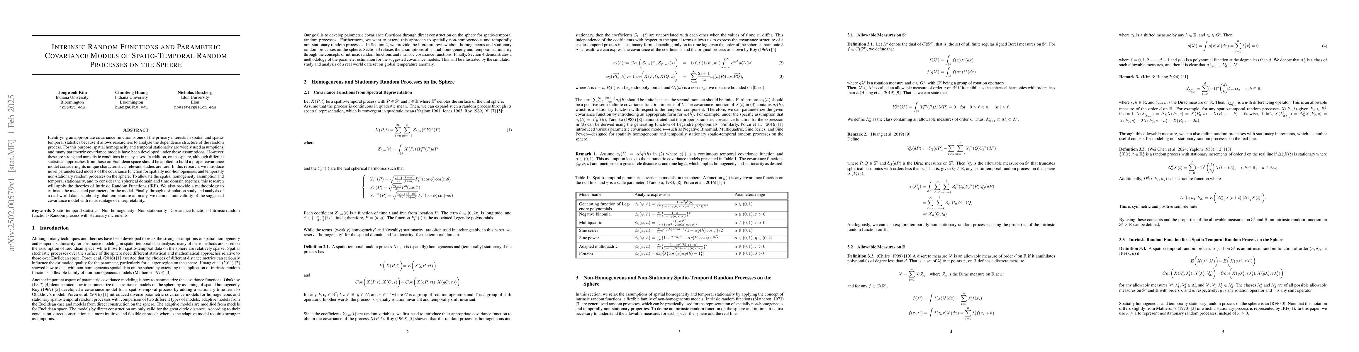 Thumbnail for Intrinsic Random Functions and Parametric Covariance Models of
  Spatio-Temporal Random Processes on the Sphere