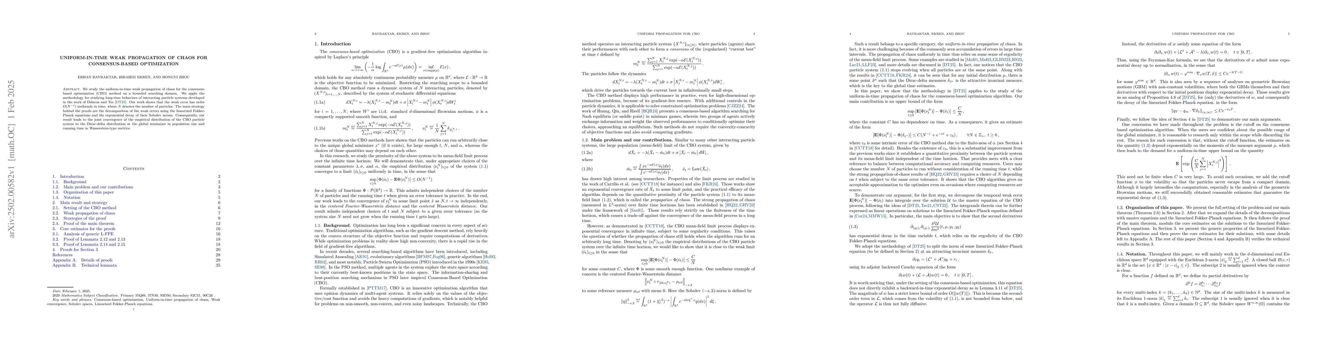 Thumbnail for Uniform-in-time weak propagation of chaos for consensus-based
  optimization
