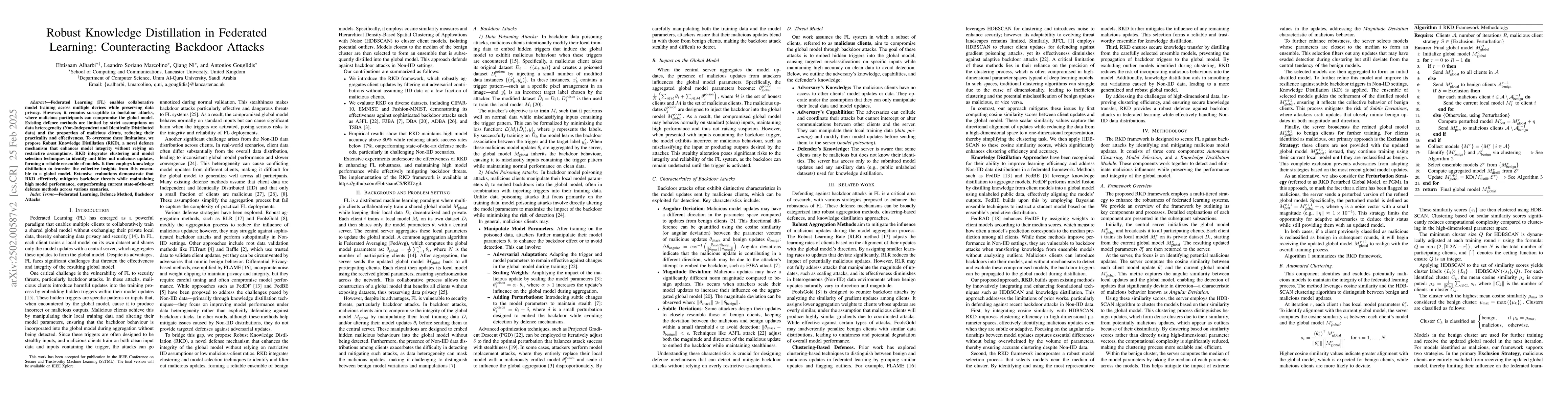 Thumbnail for Robust Knowledge Distillation in Federated Learning: Counteracting
  Backdoor Attacks