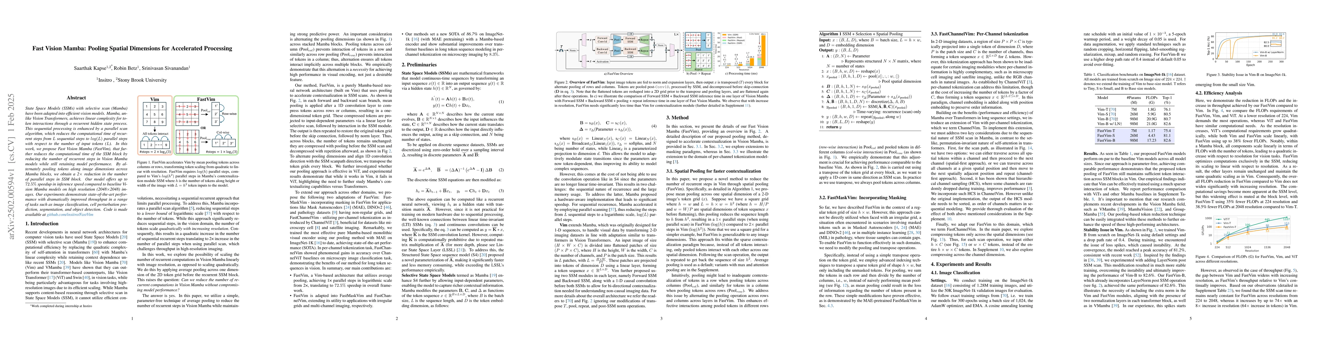 Thumbnail for Fast Vision Mamba: Pooling Spatial Dimensions for Accelerated Processing