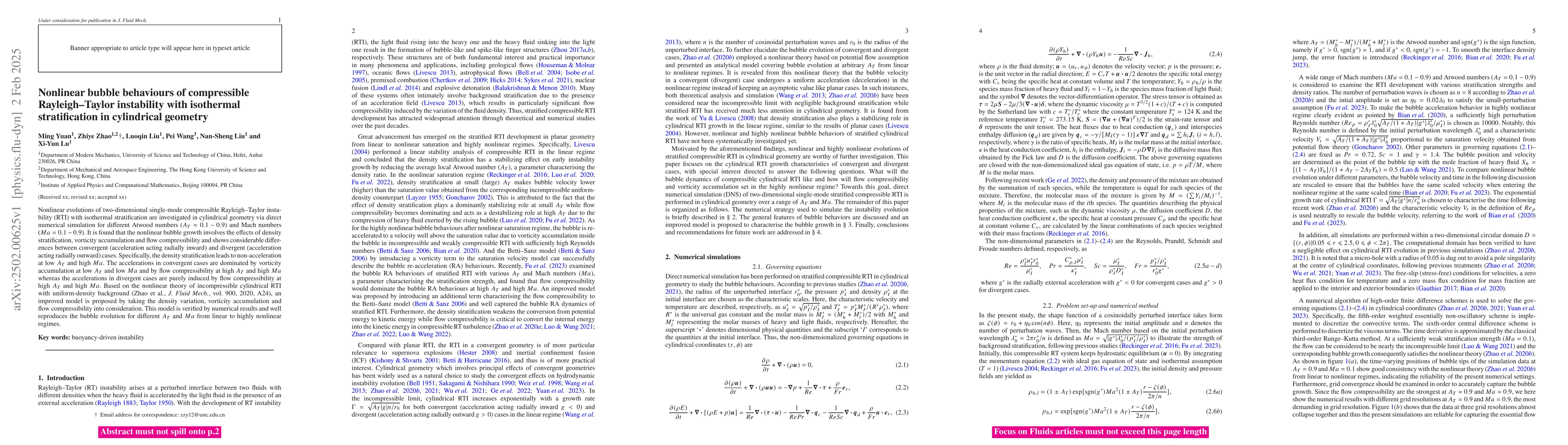 Thumbnail for Nonlinear bubble behaviours of compressible Rayleigh-Taylor instability
  with isothermal stratification in cylindrical geometry
