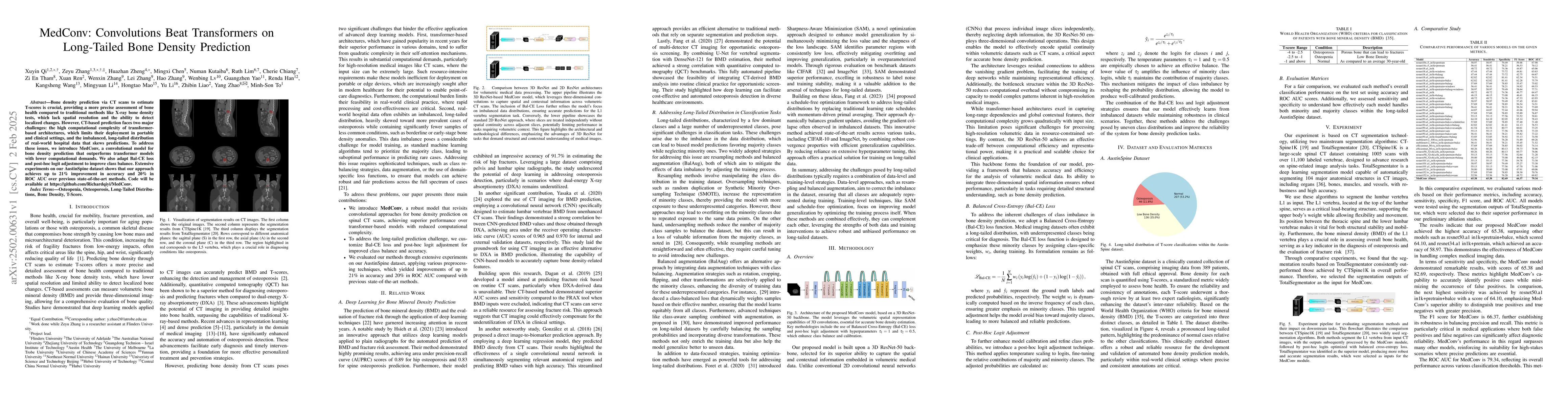 Thumbnail for MedConv: Convolutions Beat Transformers on Long-Tailed Bone Density
  Prediction