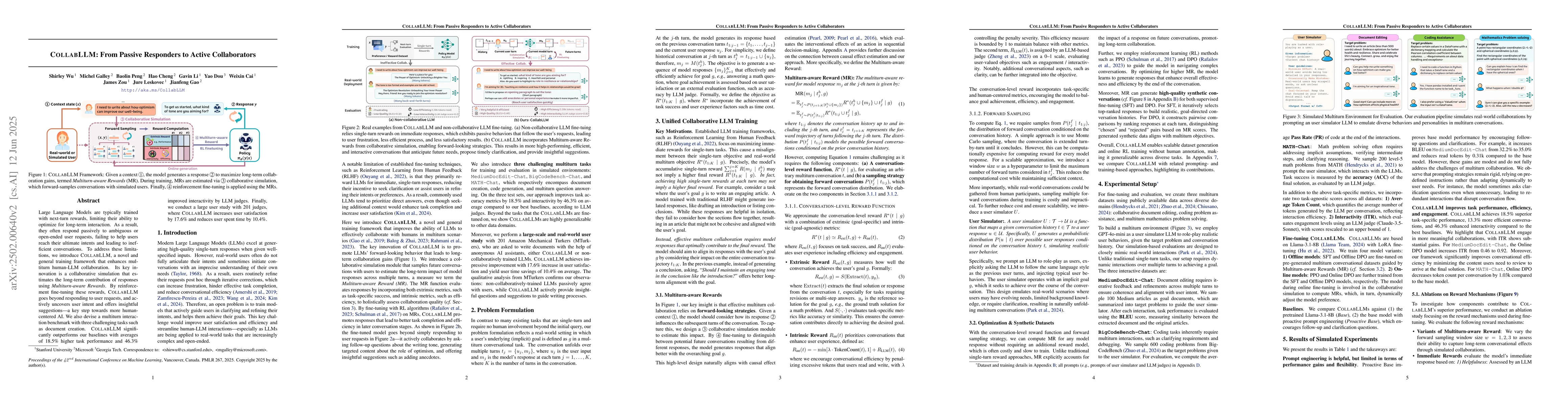 Thumbnail for CollabLLM: From Passive Responders to Active Collaborators
