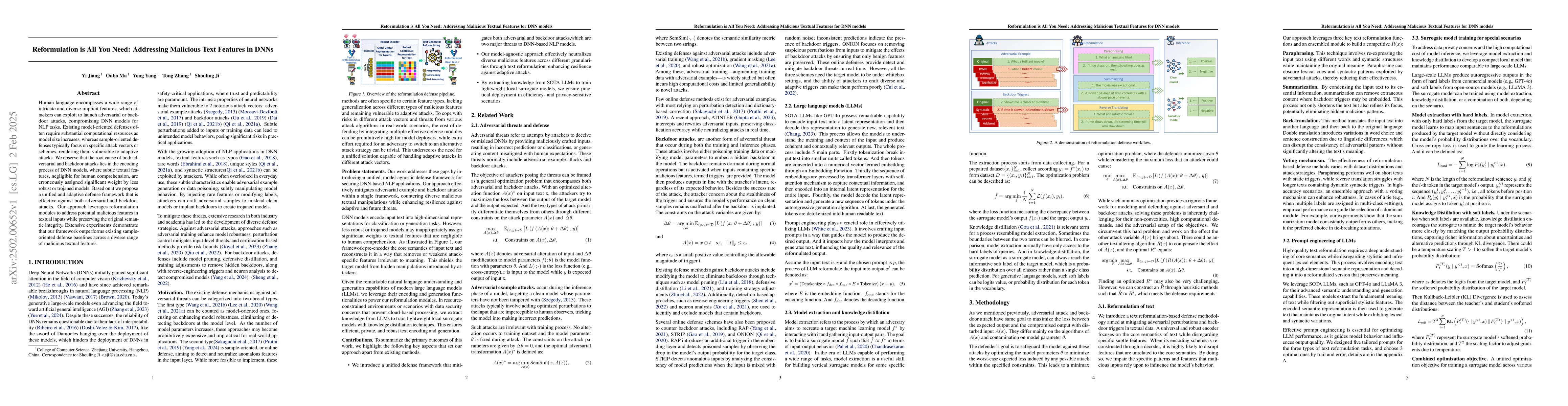 Thumbnail for Reformulation is All You Need: Addressing Malicious Text Features in
  DNNs