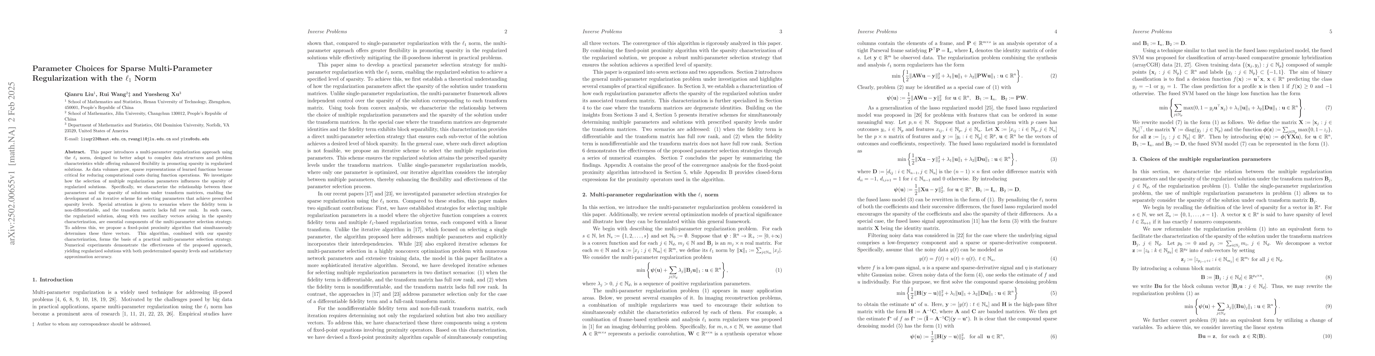 Thumbnail for Parameter Choices for Sparse Multi-Parameter Regularization with the
  $\ell_1$ Norm