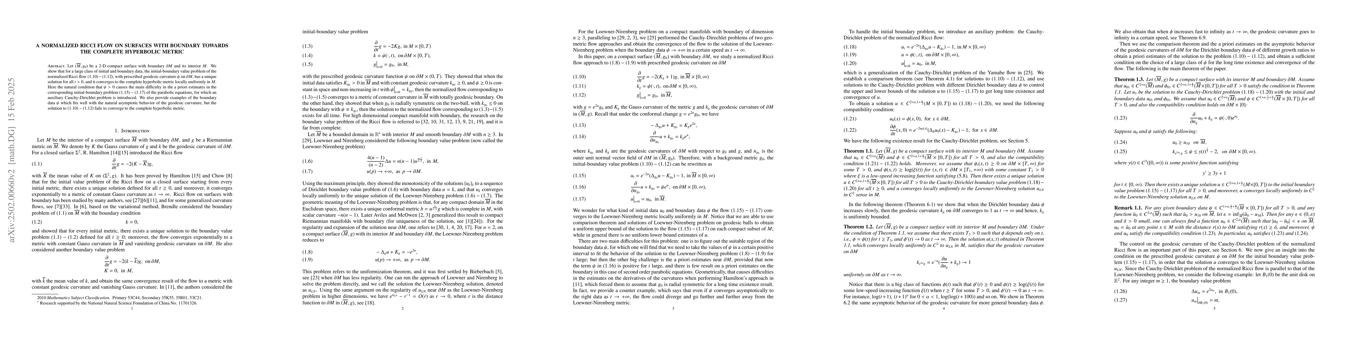 Thumbnail for A normalized Ricci flow on surfaces with boundary towards the complete
  hyperbolic metric