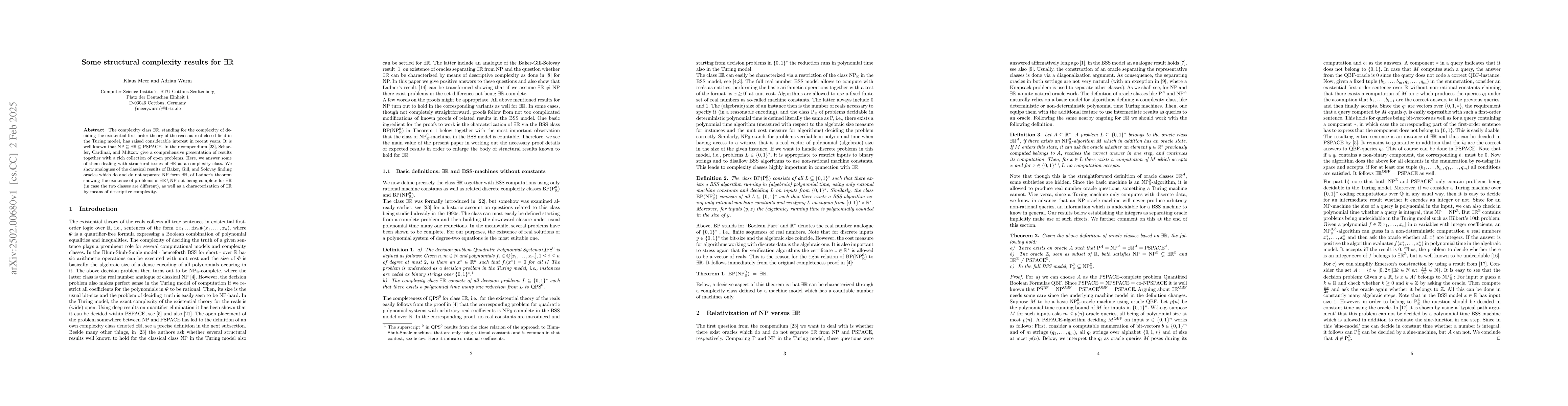 Thumbnail for Some structural complexity results for $\exists\mathbb R$