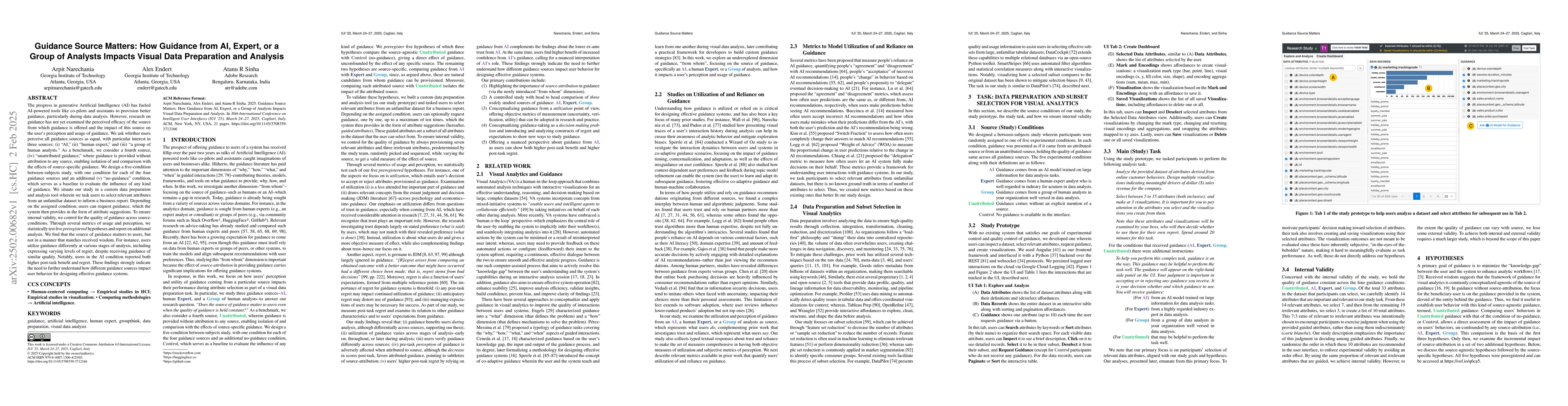Thumbnail for Guidance Source Matters: How Guidance from AI, Expert, or a Group of
  Analysts Impacts Visual Data Preparation and Analysis