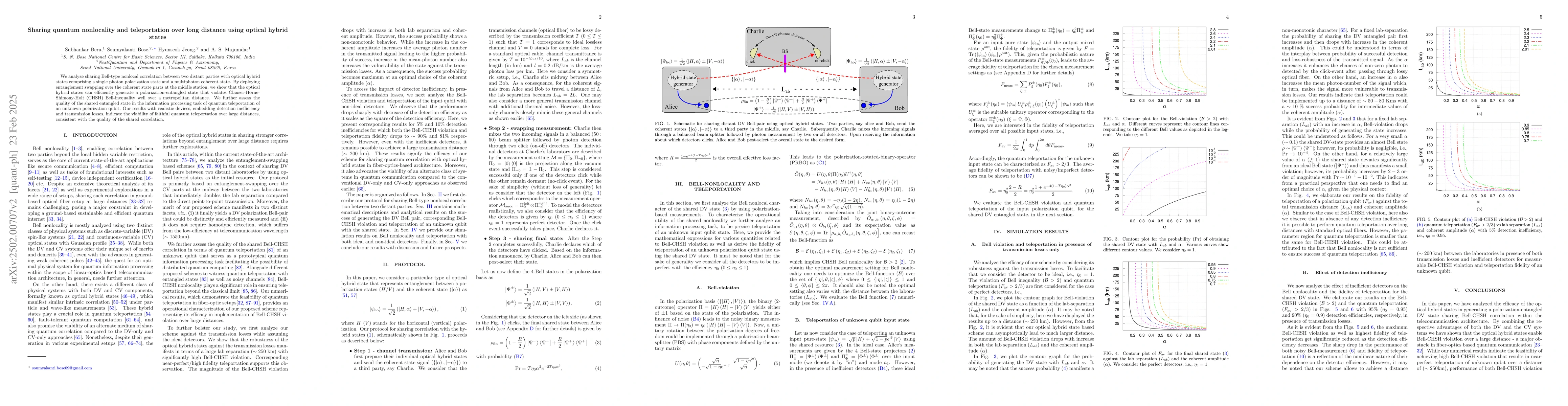 Thumbnail for Sharing quantum nonlocality and teleportation over long distance using
  optical hybrid states