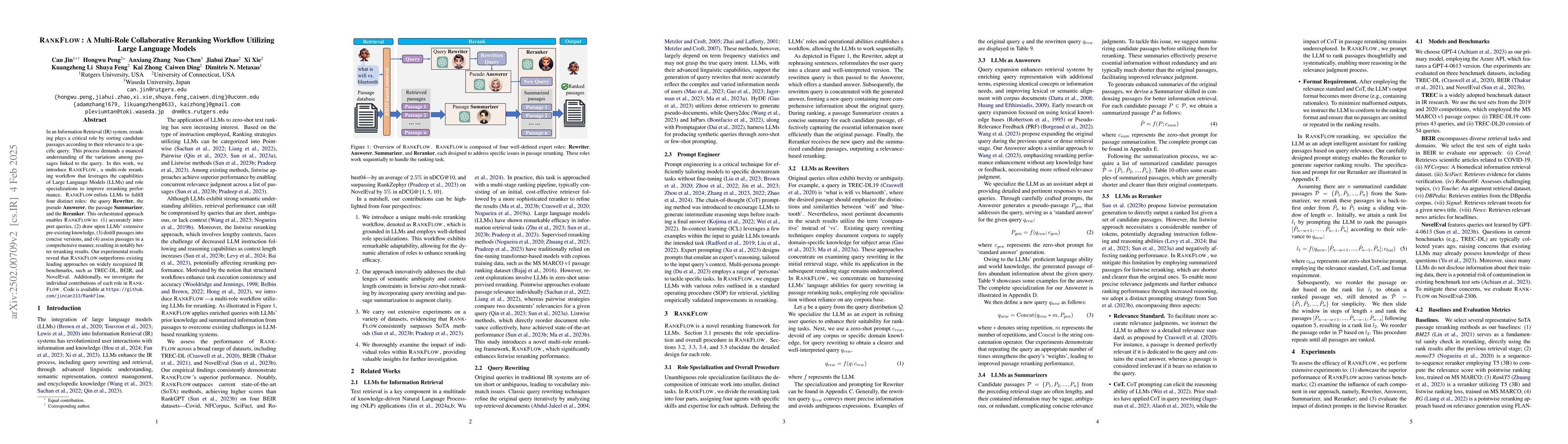 Thumbnail for RankFlow: A Multi-Role Collaborative Reranking Workflow Utilizing Large
  Language Models