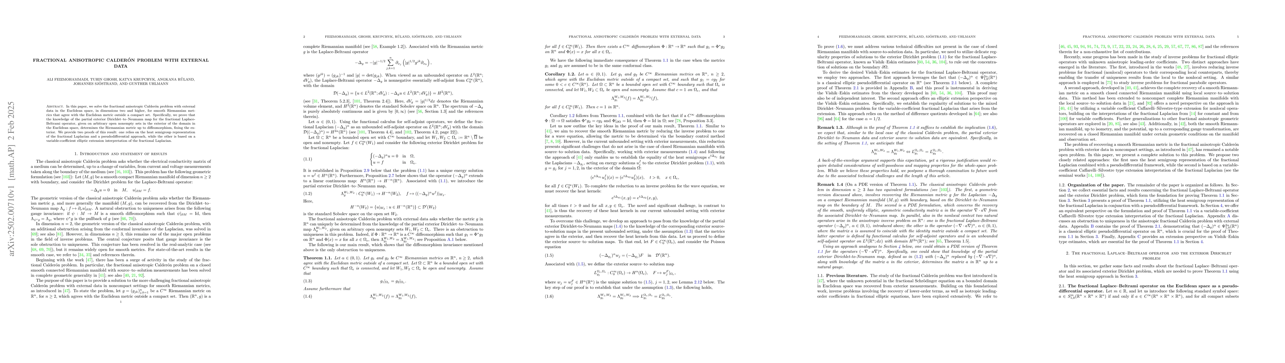 Thumbnail for Fractional anisotropic Calderón problem with external data