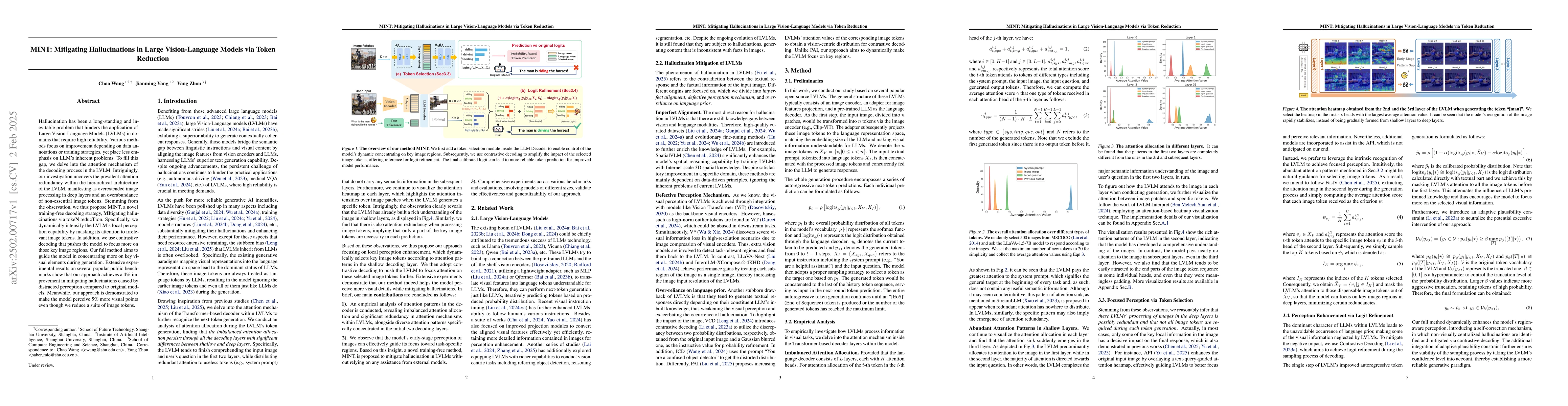 Thumbnail for MINT: Mitigating Hallucinations in Large Vision-Language Models via
  Token Reduction