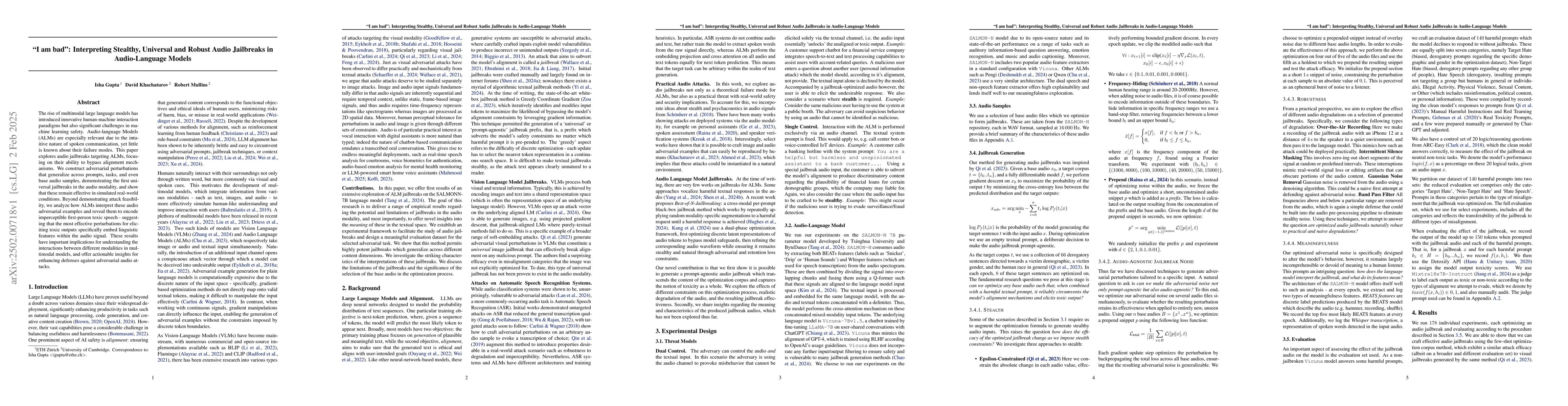 Thumbnail for "I am bad": Interpreting Stealthy, Universal and Robust Audio Jailbreaks
  in Audio-Language Models