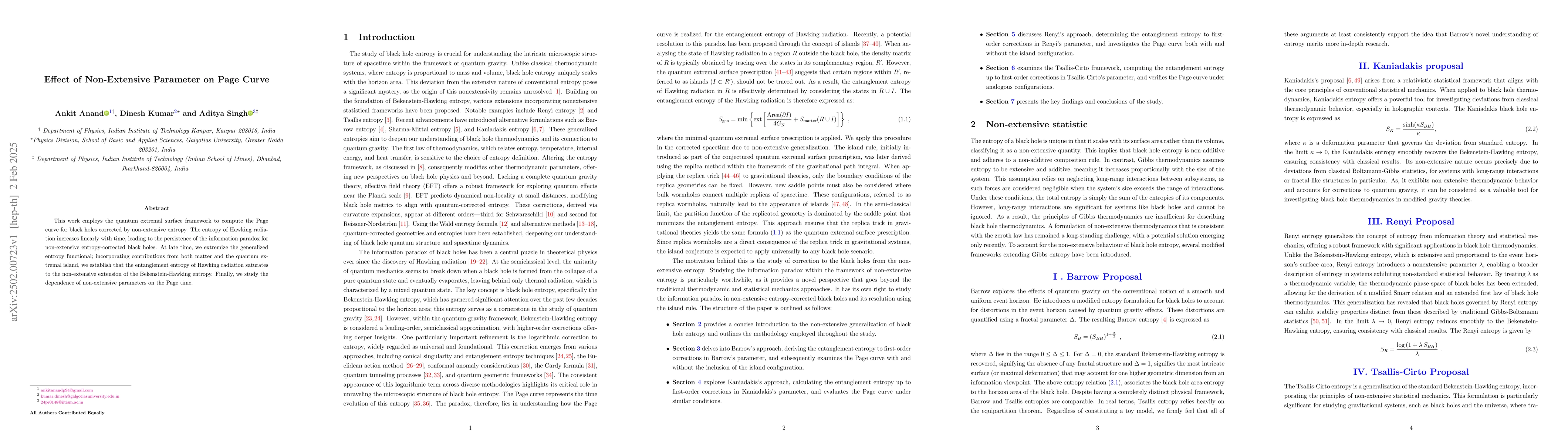 Thumbnail for Effect of Non-Extensive Parameter on Page Curve