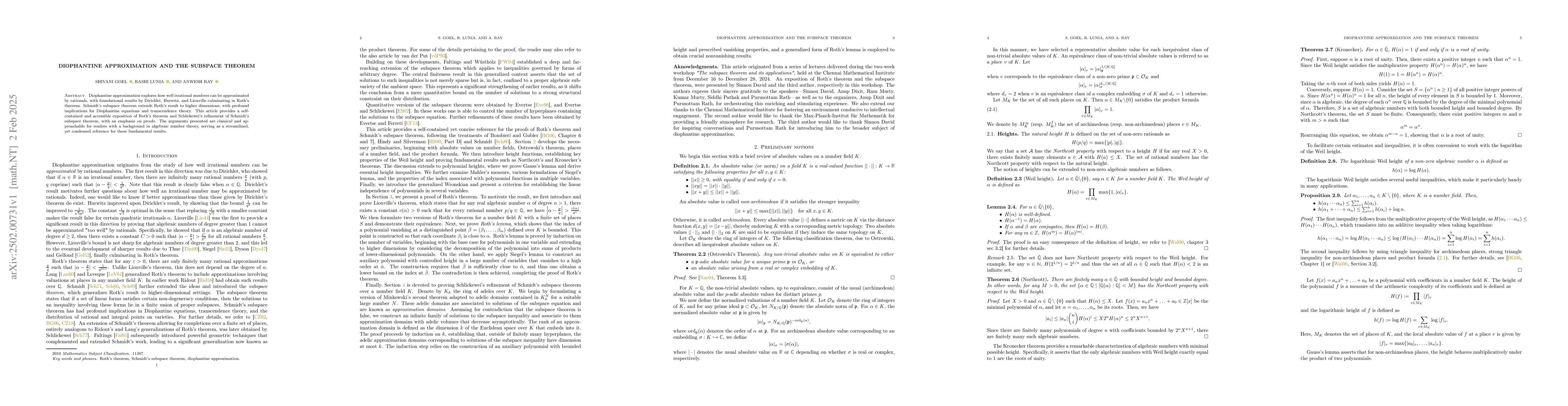 Thumbnail for Diophantine approximation and the subspace theorem