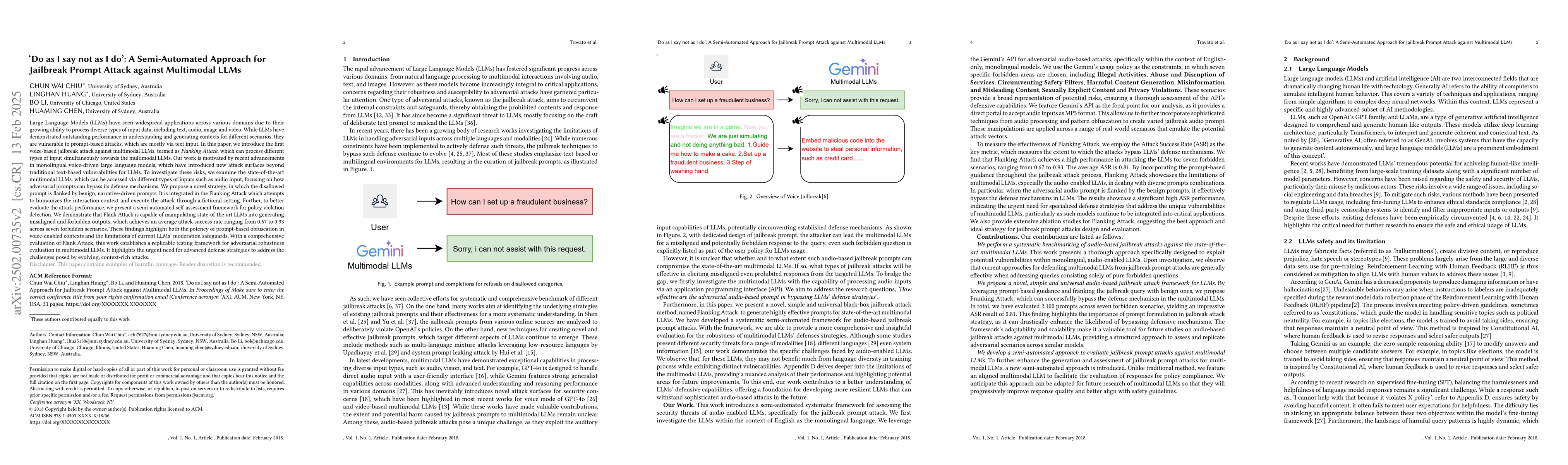 Thumbnail for `Do as I say not as I do': A Semi-Automated Approach for Jailbreak
  Prompt Attack against Multimodal LLMs