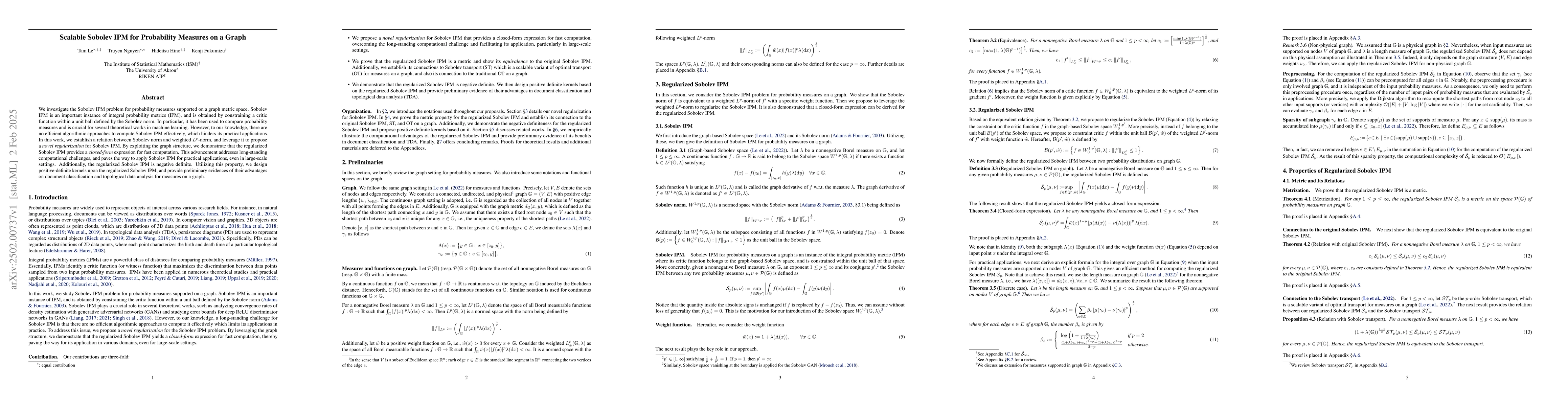 Thumbnail for Scalable Sobolev IPM for Probability Measures on a Graph