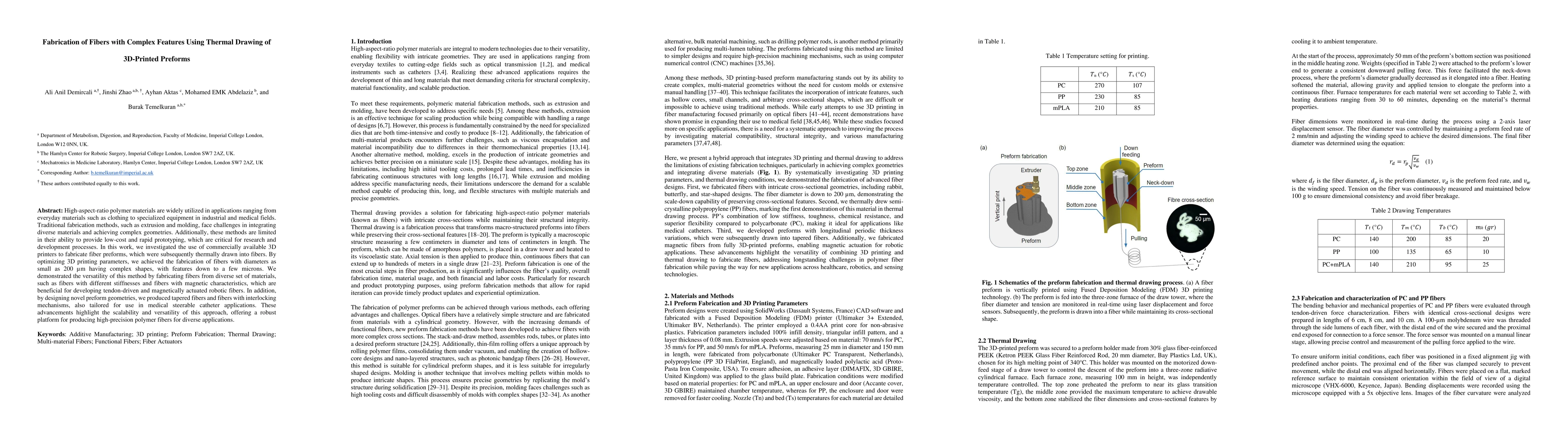 Thumbnail for Fabrication of Fibers with Complex Features Using Thermal Drawing of
  3D-Printed Preforms