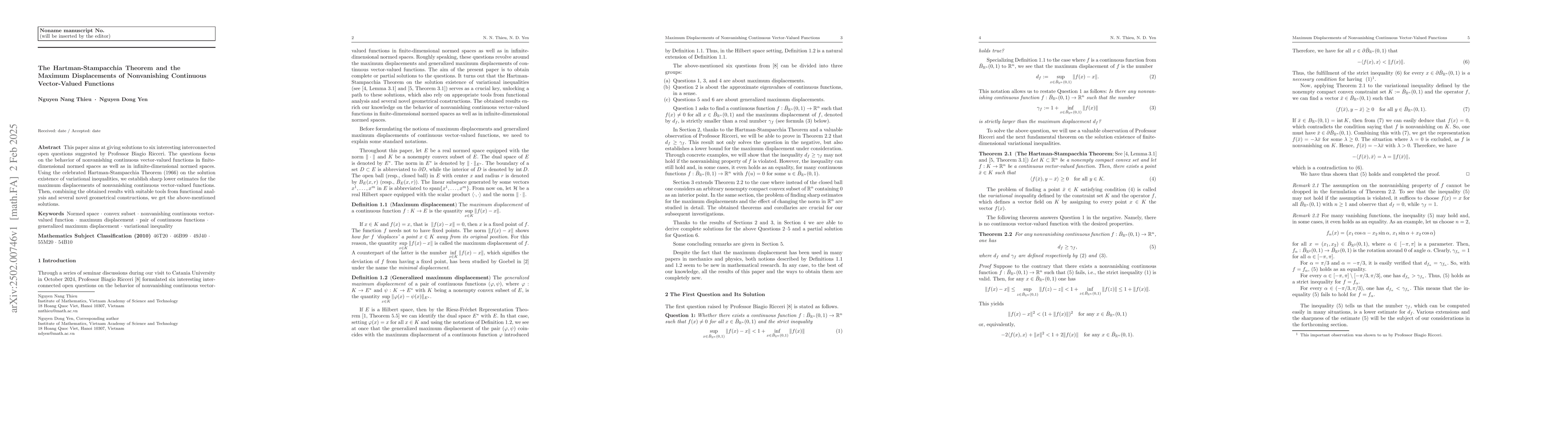 Thumbnail for The Hartman-Stampacchia Theorem and the Maximum Displacements of
  Nonvanishing Continuous Vector-Valued Functions