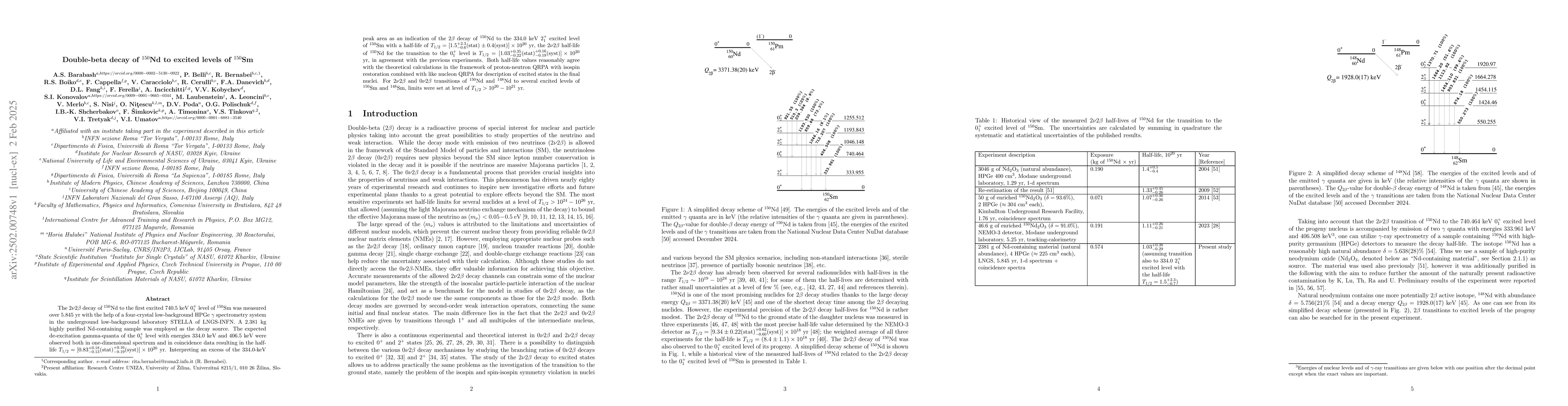 Thumbnail for Double-beta decay of $^{150}$Nd to excited levels of $^{150}$Sm