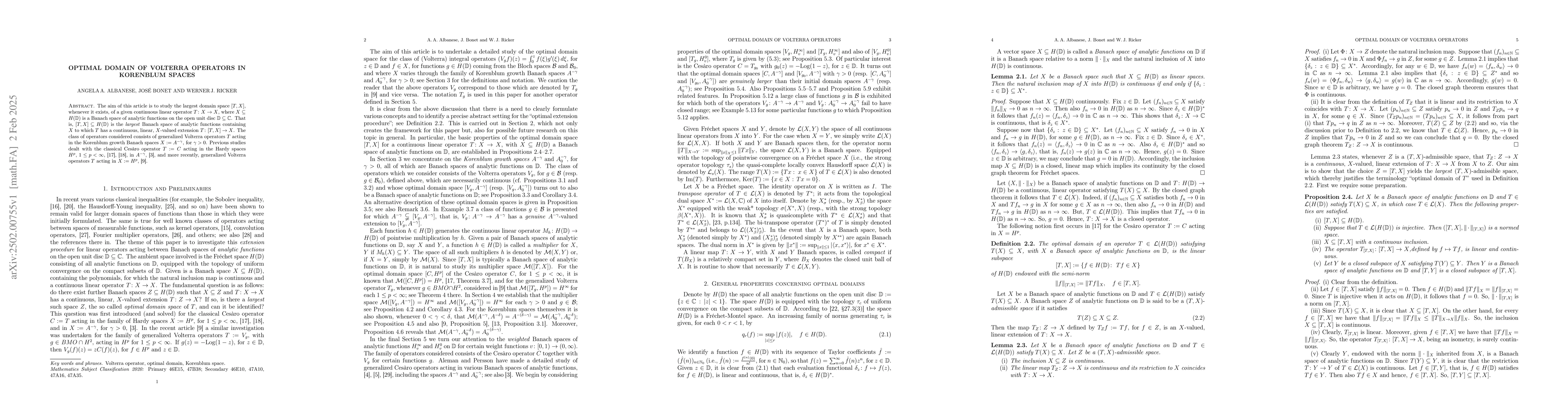 Thumbnail for Optimal domain of Volterra operators in Korenblum spaces