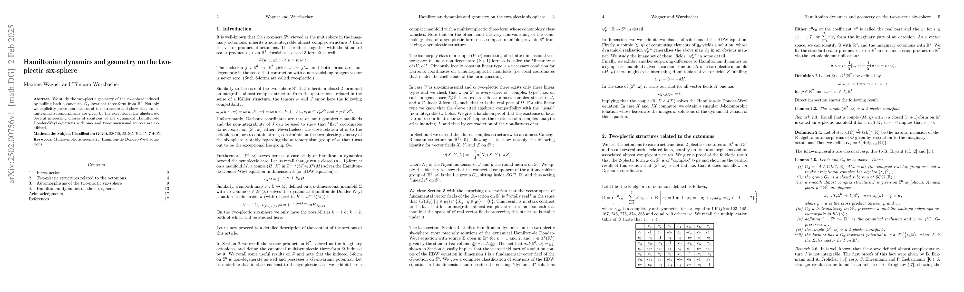 Thumbnail for Hamiltonian dynamics and geometry on the two-plectic six-sphere