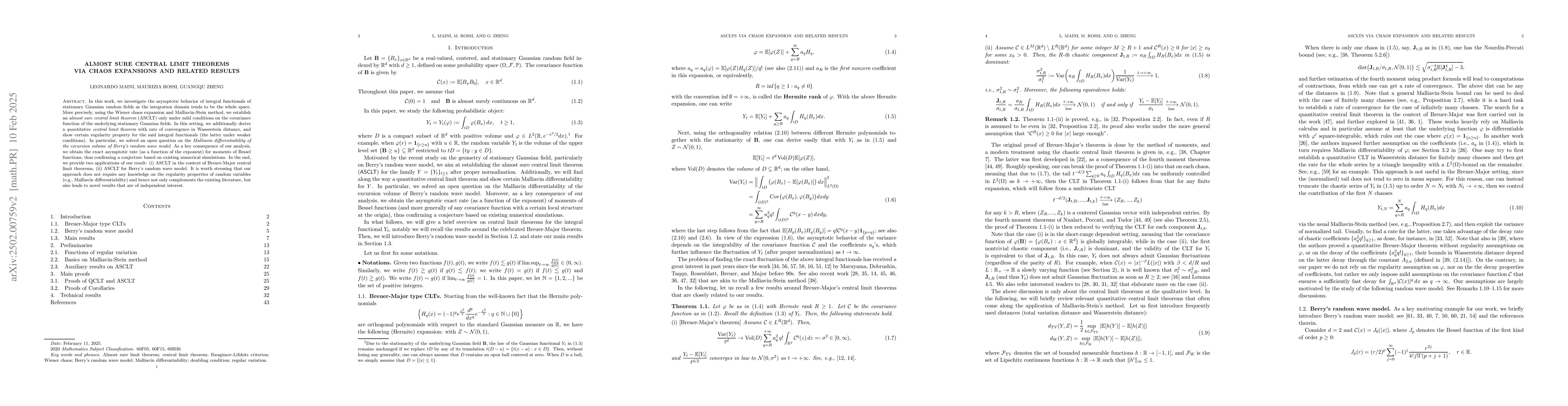 Thumbnail for Almost sure central limit theorems via chaos expansions and related
  results