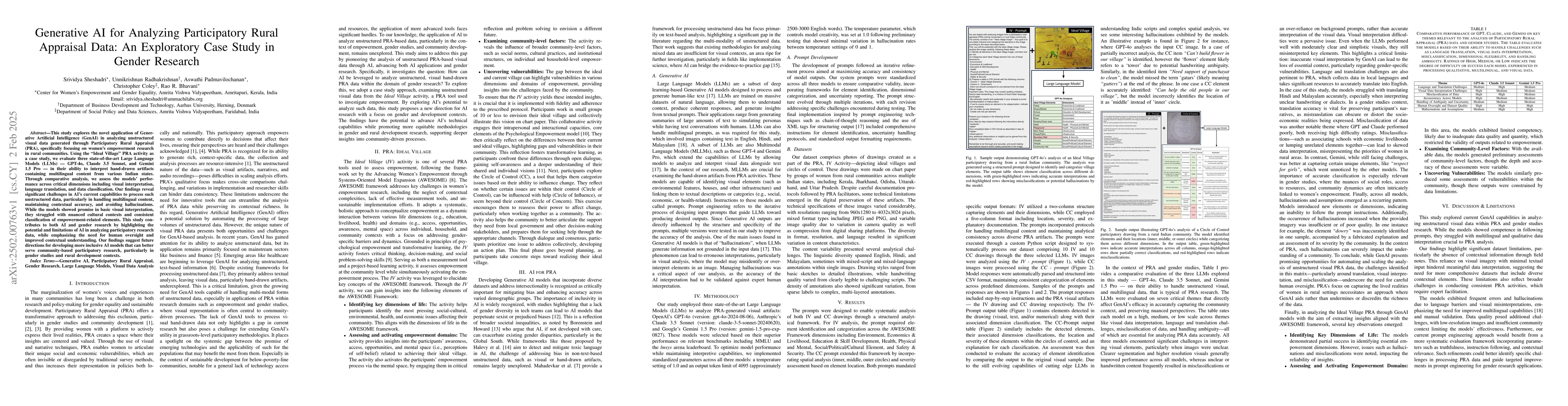 Thumbnail for Generative AI for Analyzing Participatory Rural Appraisal Data: An
  Exploratory Case Study in Gender Research