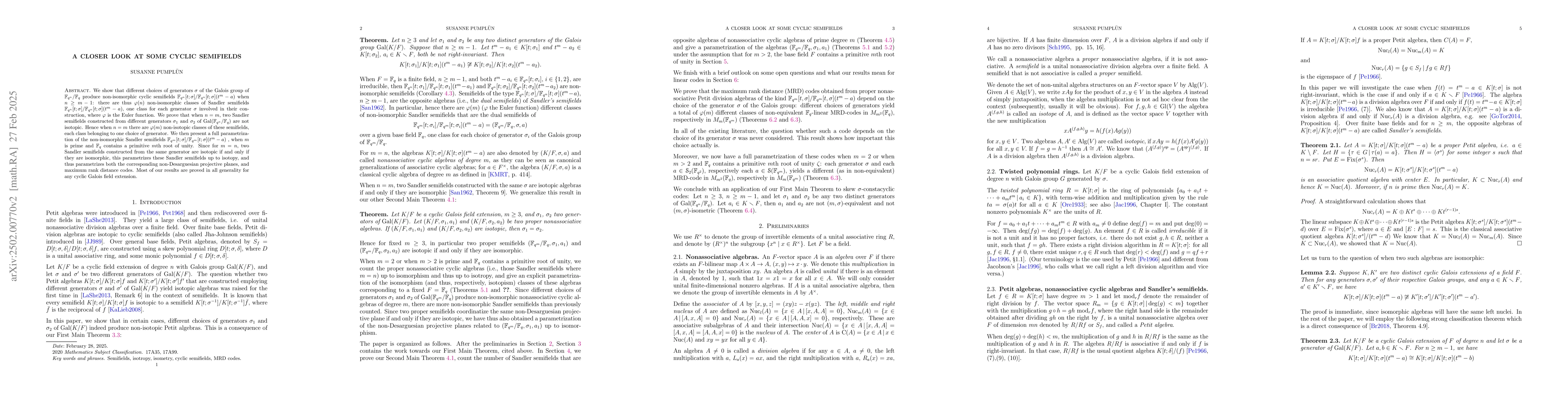 Thumbnail for A closer look at some cyclic semifields