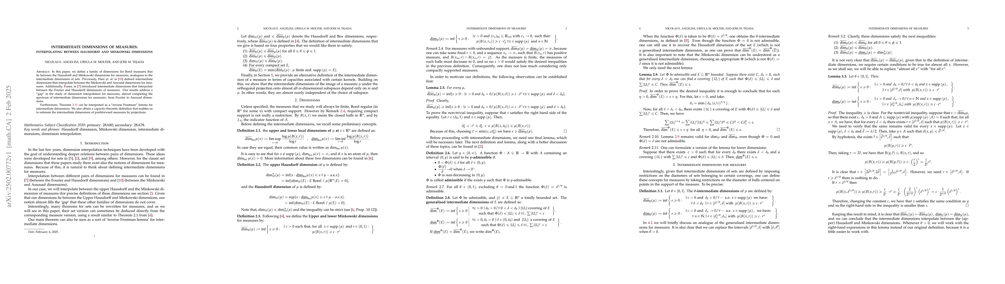 Thumbnail for Intermediate dimensions of measures: Interpolating between Hausdorff and
  Minkowski dimensions