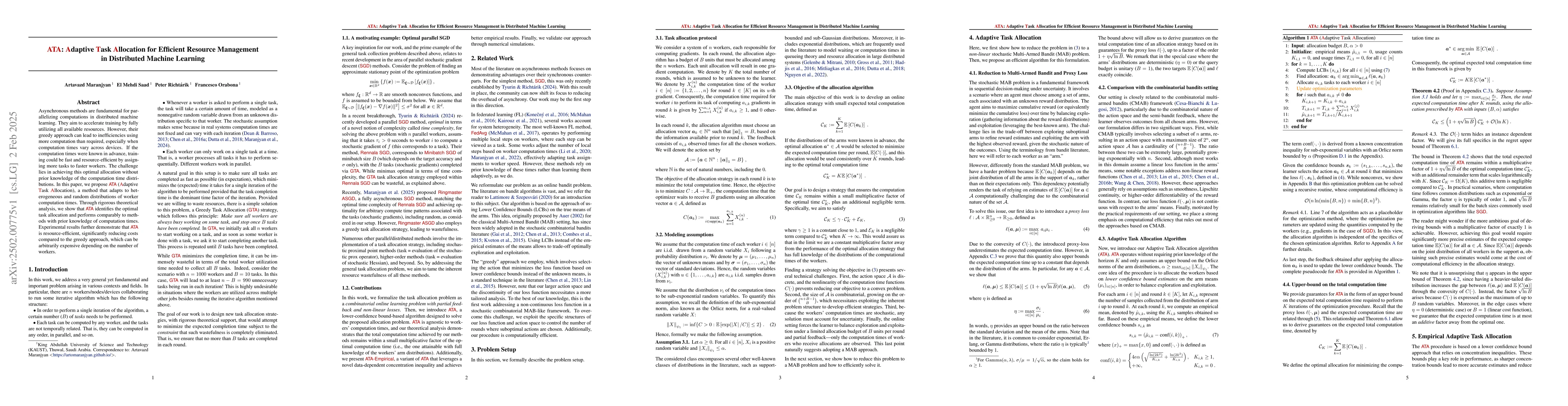 Thumbnail for ATA: Adaptive Task Allocation for Efficient Resource Management in
  Distributed Machine Learning
