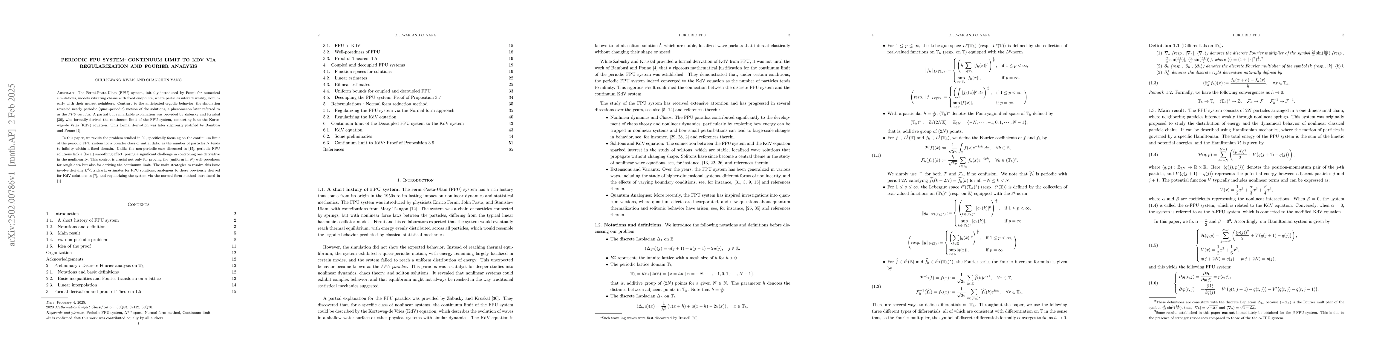 Thumbnail for Periodic FPU system: Continuum limit to KdV via regularization and
  Fourier analysis