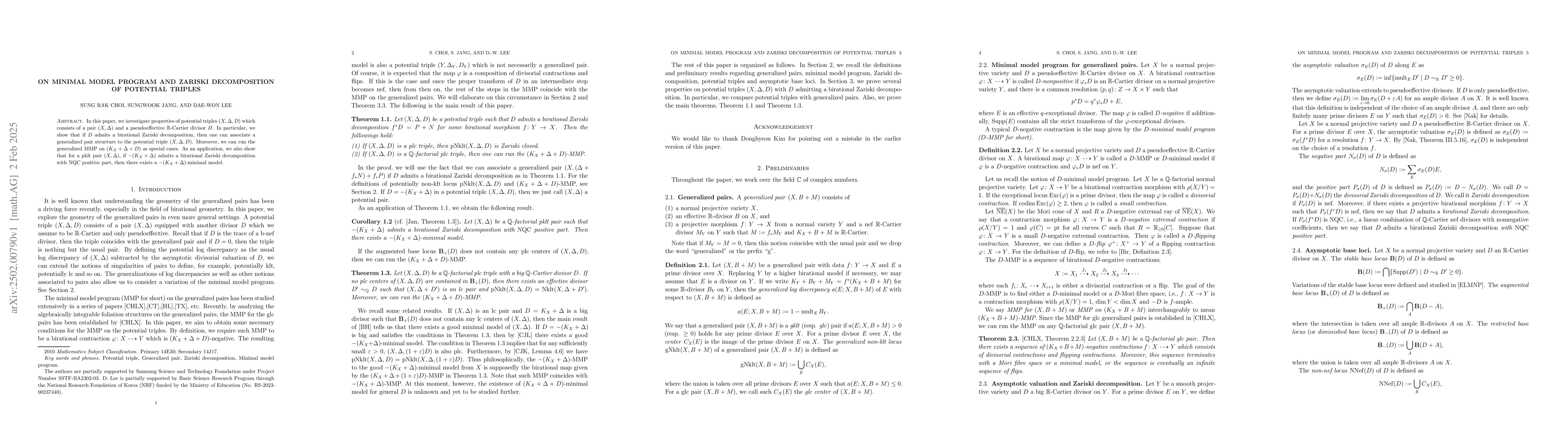 Thumbnail for On minimal model program and Zariski decomposition of potential triples