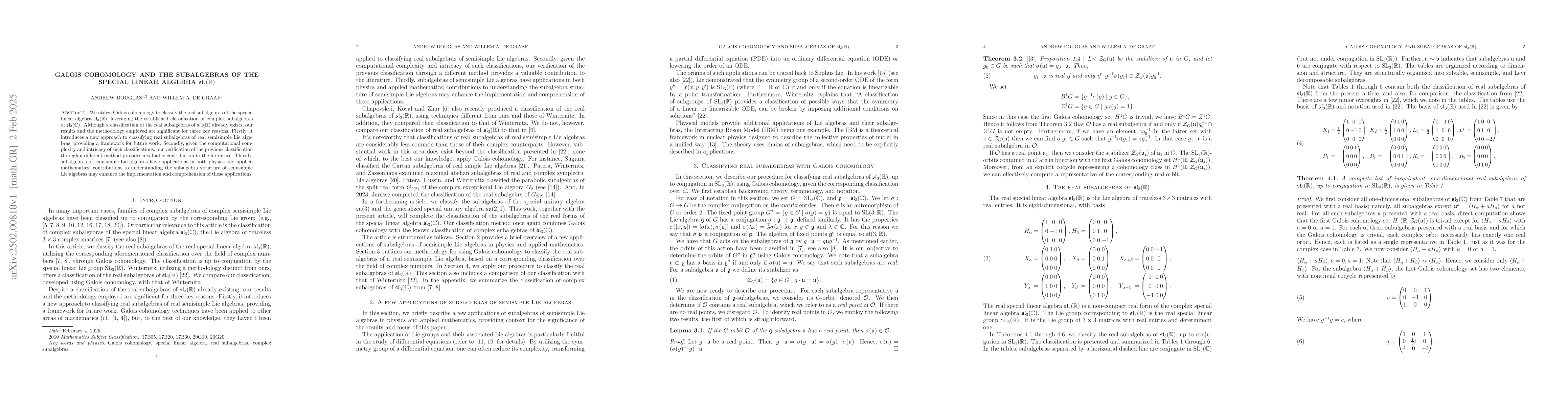 Thumbnail for Galois cohomology and the subalgebras of the special linear algebra
  $\mathfrak{sl}_3(\mathbb{R})$
