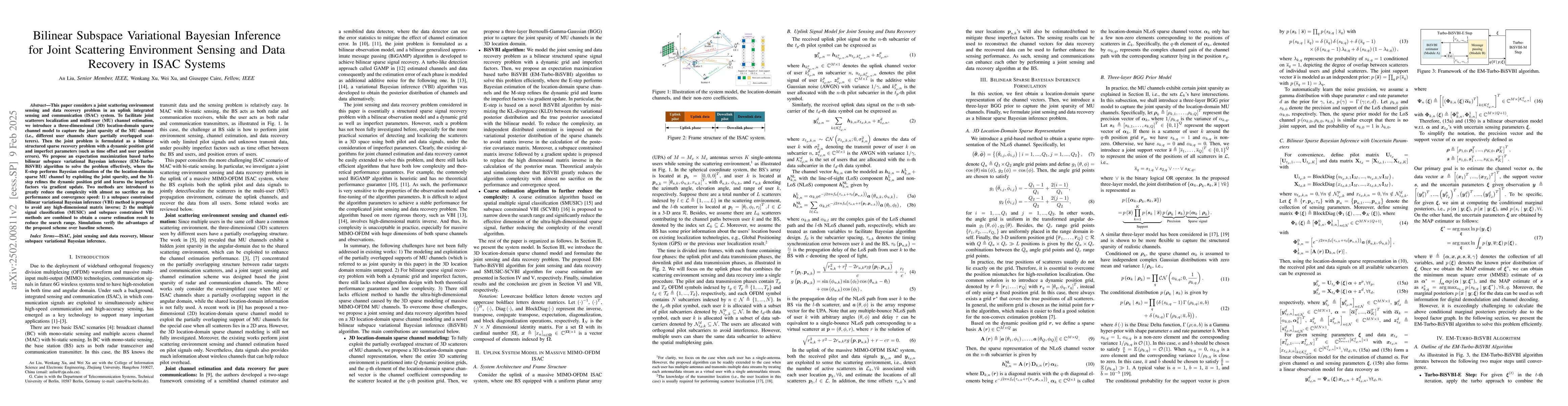 Thumbnail for Bilinear Subspace Variational Bayesian Inference for Joint Scattering
  Environment Sensing and Data Recovery in ISAC Systems