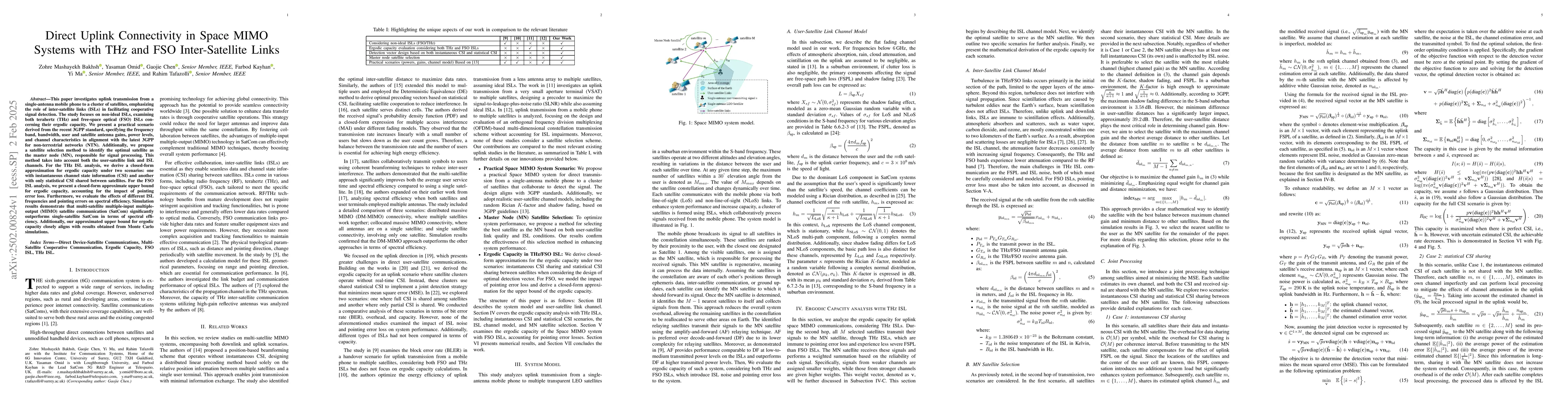Thumbnail for Direct Uplink Connectivity in Space MIMO Systems with THz and FSO
  Inter-Satellite Links