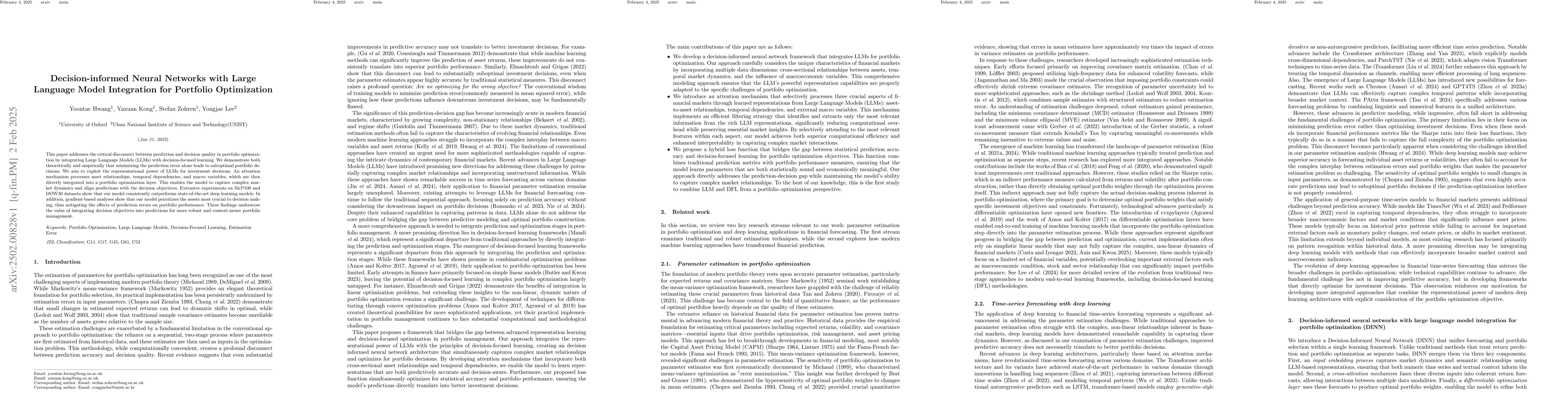 Thumbnail for Decision-informed Neural Networks with Large Language Model Integration
  for Portfolio Optimization