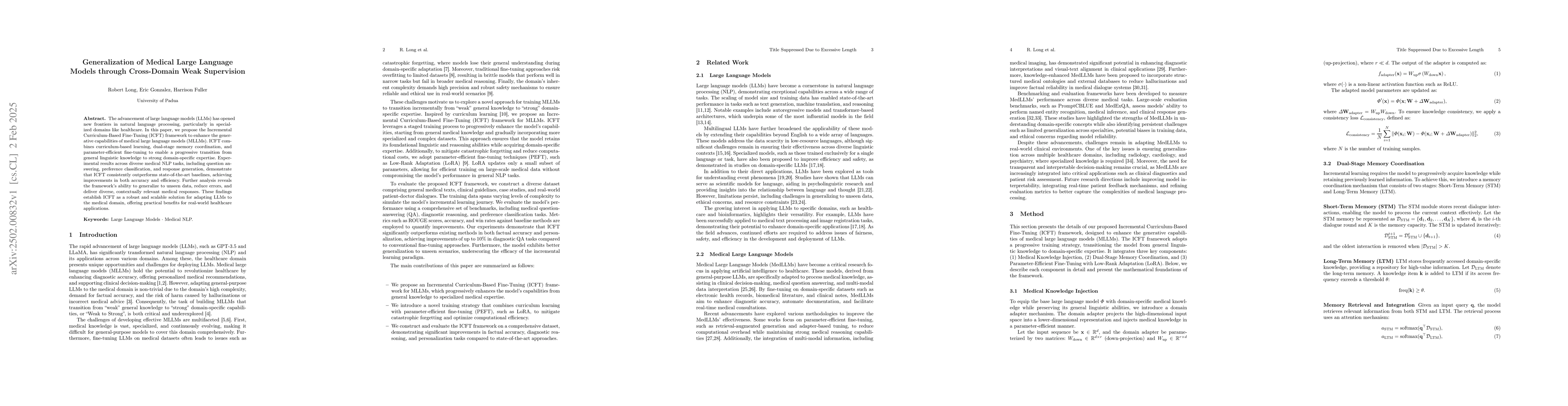 Thumbnail for Generalization of Medical Large Language Models through Cross-Domain
  Weak Supervision