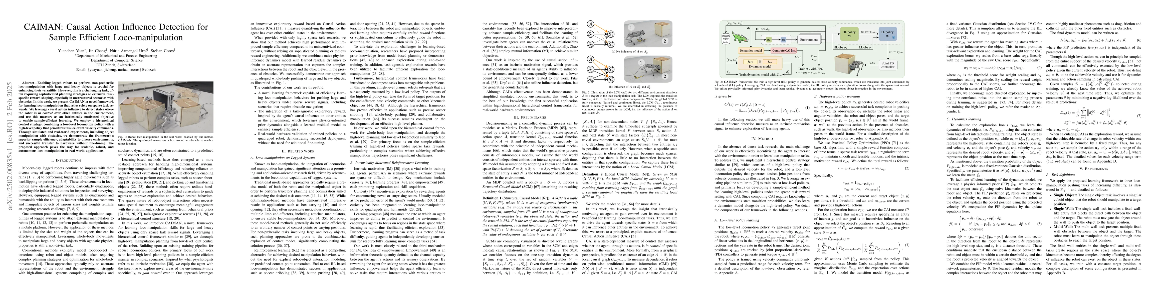 Thumbnail for CAIMAN: Causal Action Influence Detection for Sample Efficient
  Loco-manipulation