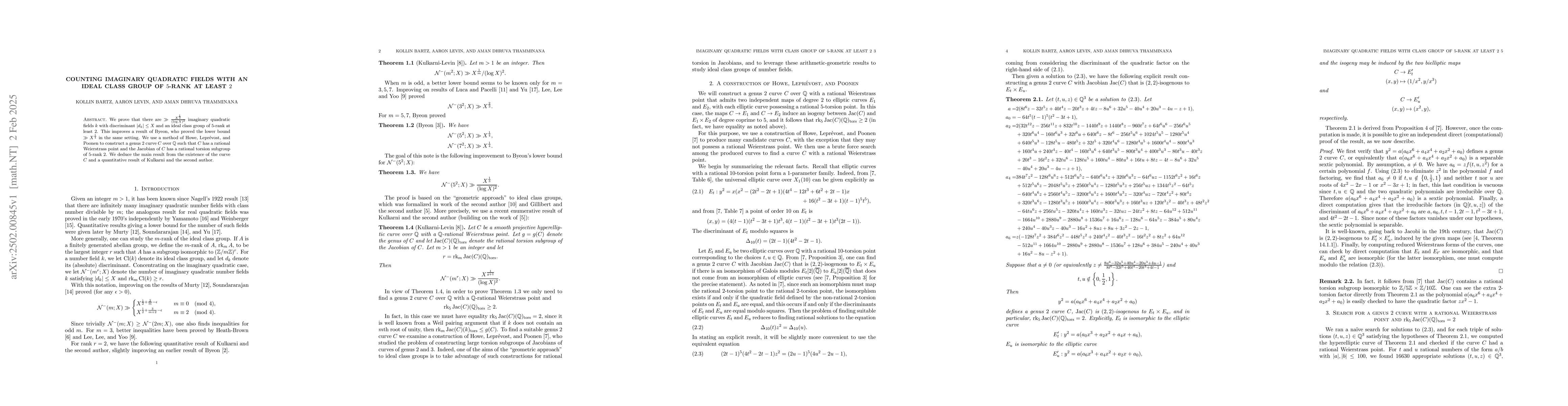 Thumbnail for Counting Imaginary Quadratic Fields with an Ideal Class Group of 5-rank
  at least 2